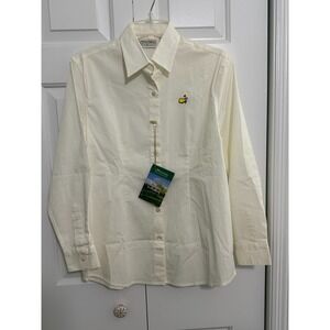 NWT vintage RARE Masters Woman's Cream White Button Up Shirt Cotton Small Logo